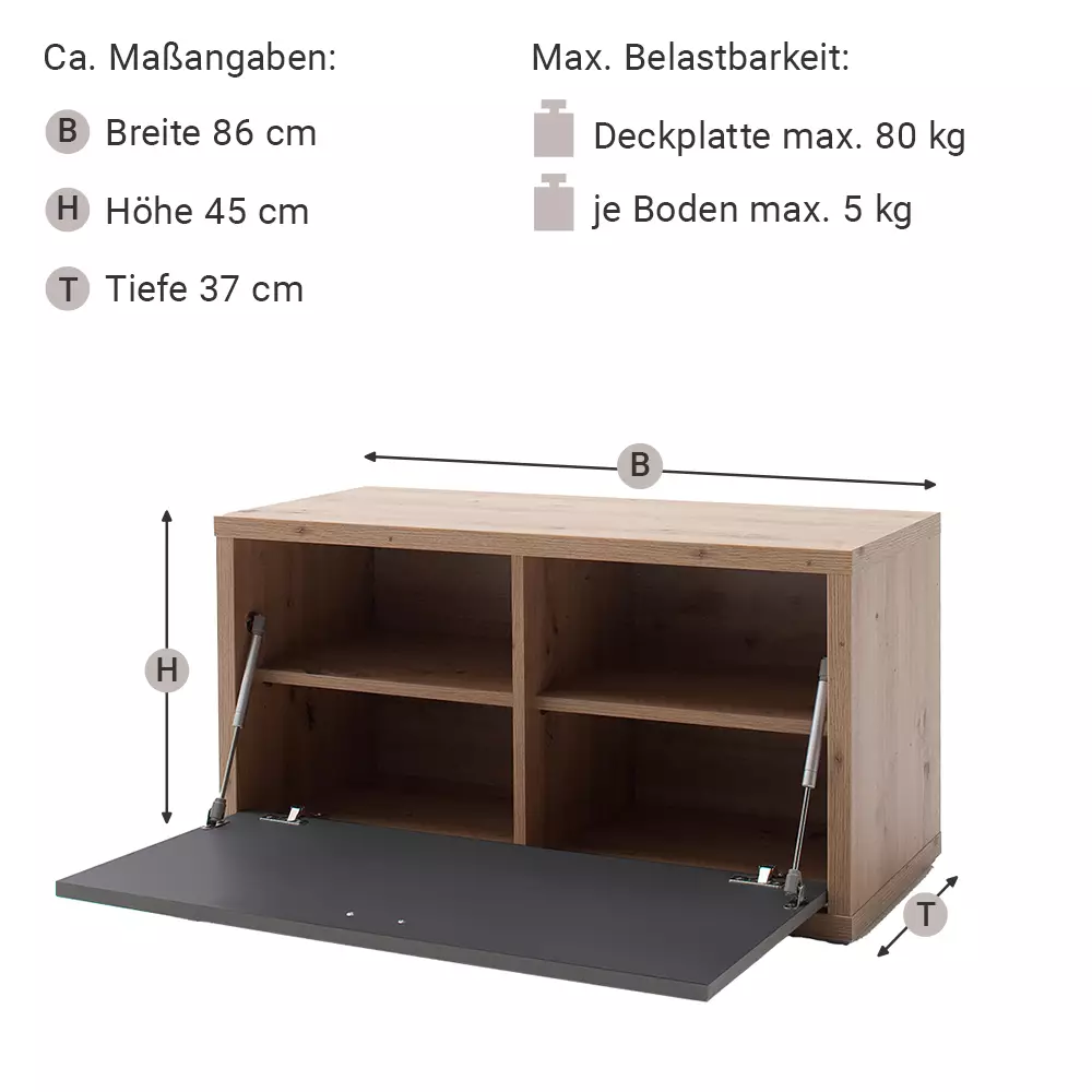 Lomadox Garderobenbank grau matt, Eiche LAKELAND-05 Cyber Monday