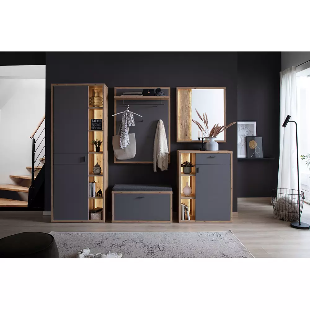 Lomadox Garderobenbank grau matt, Eiche LAKELAND-05 Cyber Monday