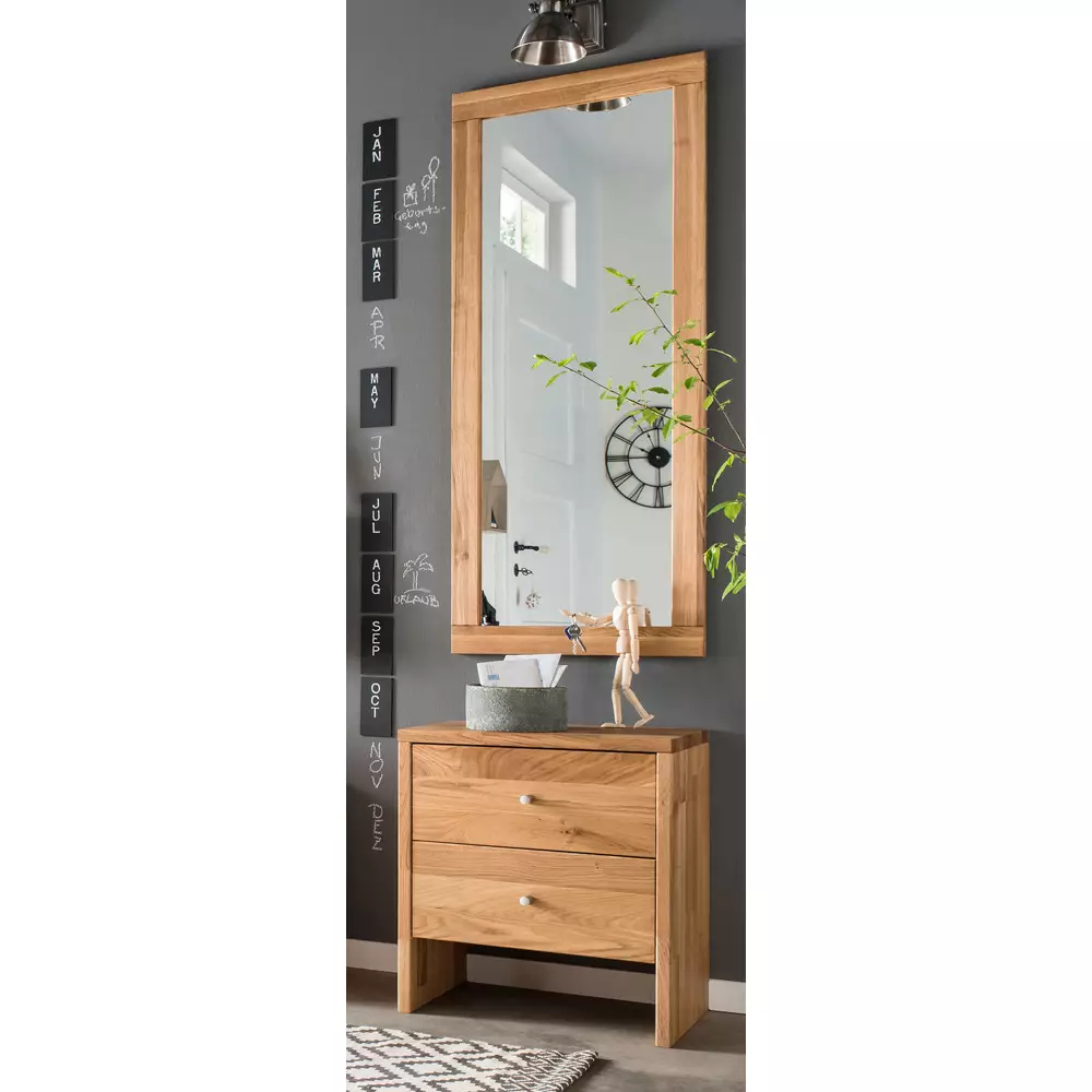 Lomadox Flur Kommode Eiche Massivholz, 2 Schubladen CUENCA-137 Kauf eins, bekomm eins gratis