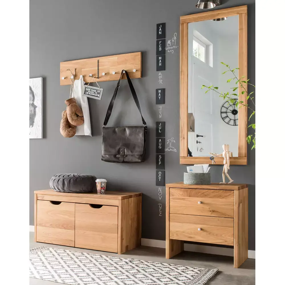 Lomadox Flur Kommode Eiche Massivholz, 2 Schubladen CUENCA-137 Kauf eins, bekomm eins gratis