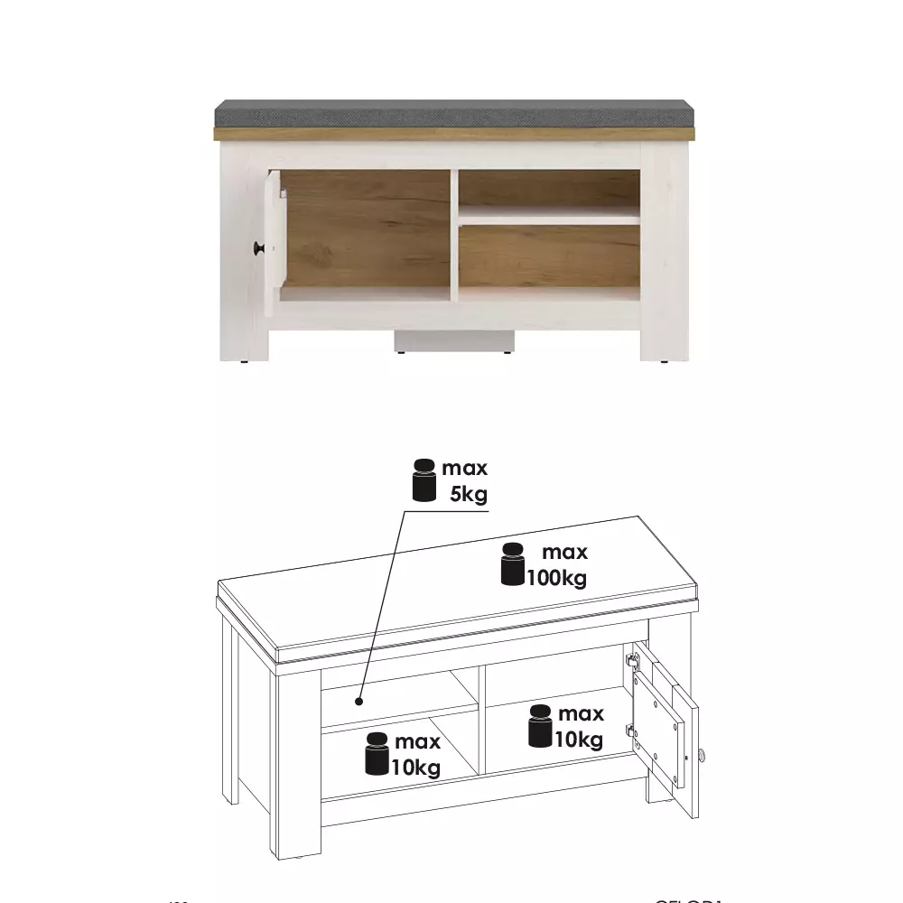 Lomadox Flur komplett Set Landhausstil Lärche weiß mit Eiche COSLADA-129 Super Sparpreis