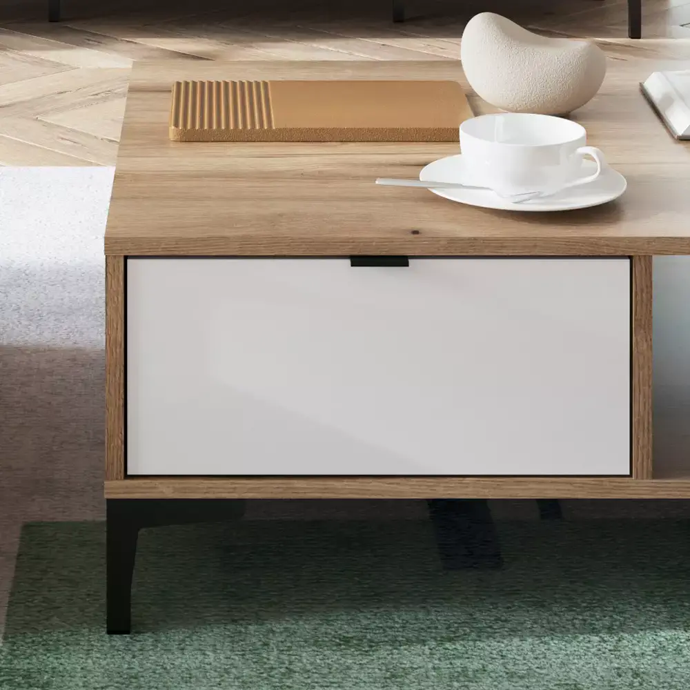 Lomadox Couchtisch Eiche mit weiß und Rillenoptik 100 cm breit RISBY-129 Nur für heute