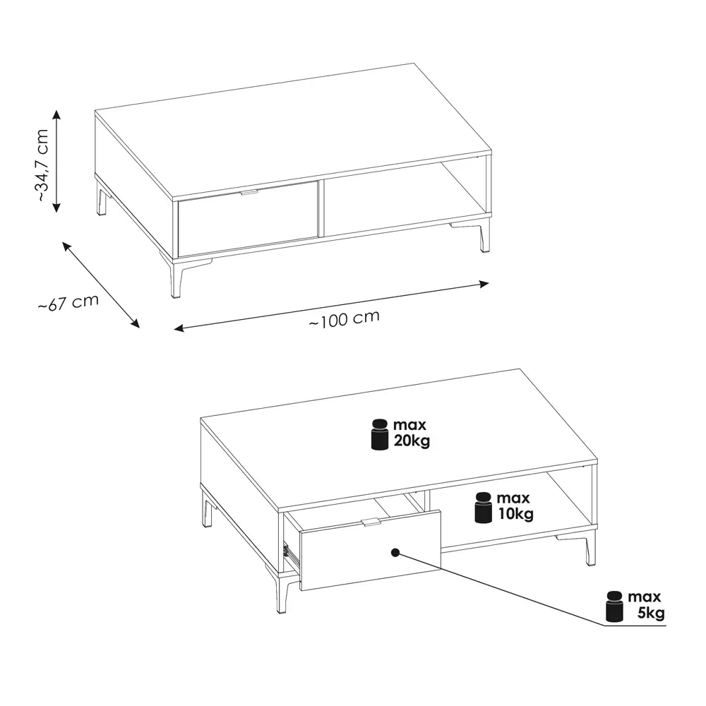 Lomadox Couchtisch Eiche mit weiß und Rillenoptik 100 cm breit RISBY-129 Nur für heute