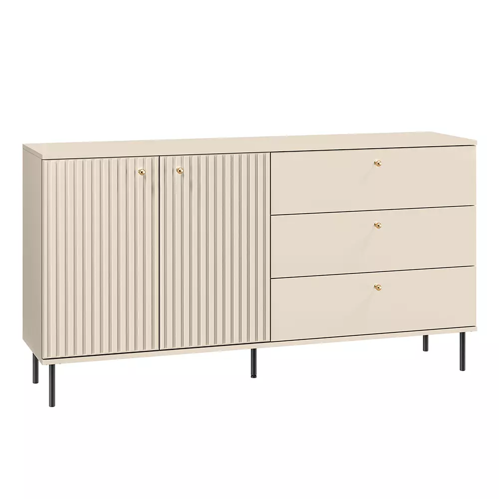 Lomadox Sideboard SALOU-131 in kaschmir matt in Rillenoptik mit goldfarbenen Griffen, B/H/T ca. 160/85/40 cm 50% Rabatt mit kostenlosem Versand