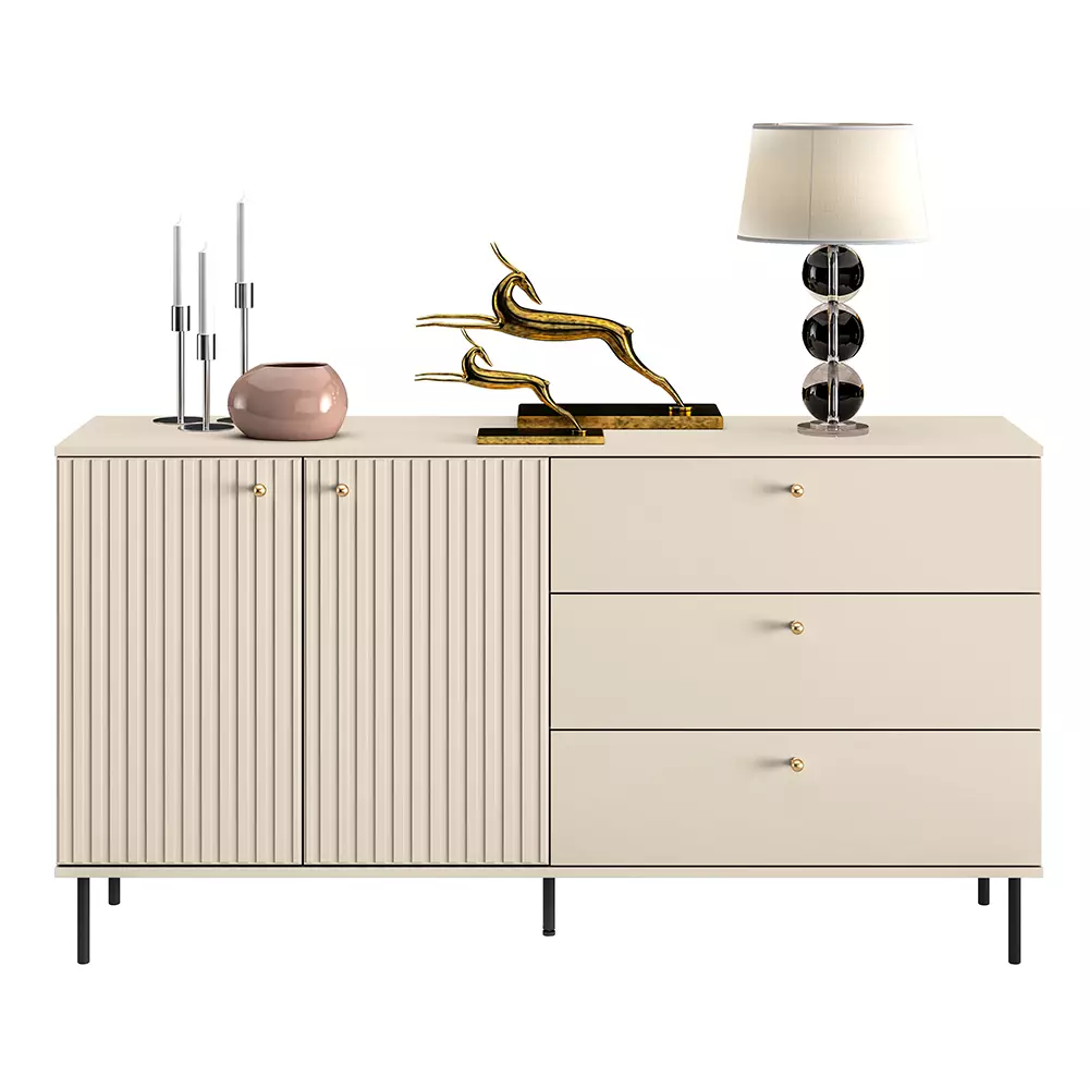 Lomadox Sideboard SALOU-131 in kaschmir matt in Rillenoptik mit goldfarbenen Griffen, B/H/T ca. 160/85/40 cm 50% Rabatt mit kostenlosem Versand
