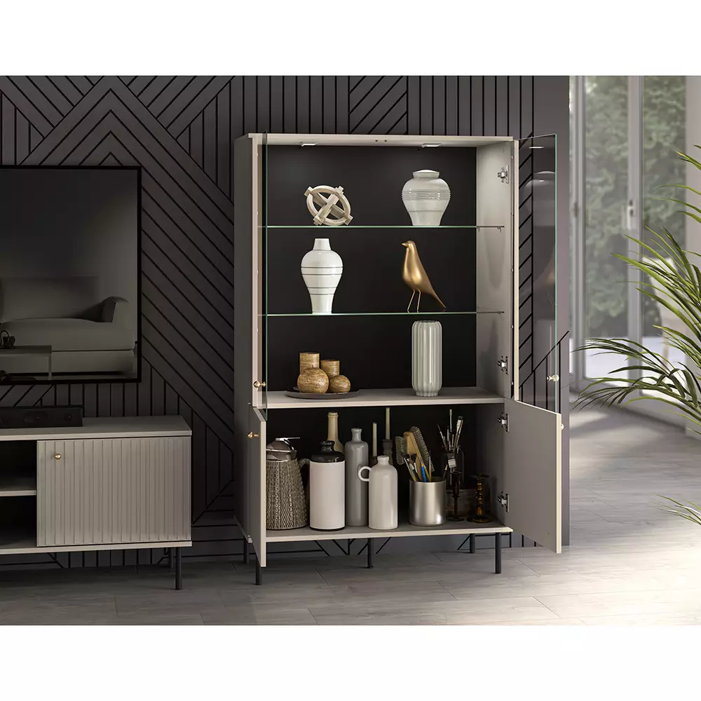 Lomadox Vitrinenschrank SALOU-131 in kaschmir matt, B/H/T ca. 92/151/40 cm Begrenzt auf 3 Tage