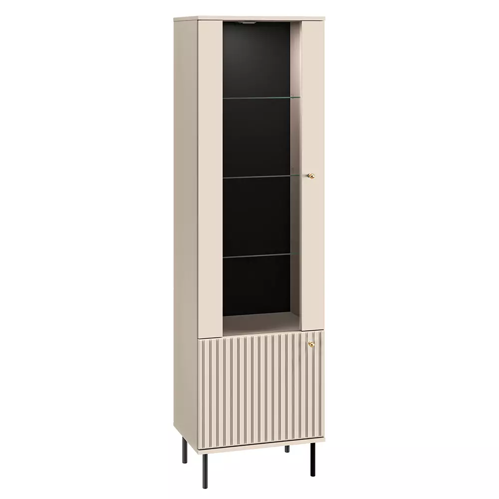 Lomadox Wohnzimmer Vitrine SALOU-131 in kaschmir matt, goldfarbene Metallgriffe, B/H/T ca. 55/190/40 cm zollfrei