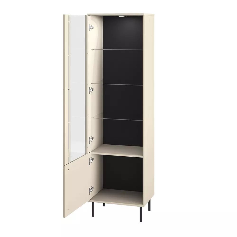 Lomadox Wohnzimmer Vitrine SALOU-131 in kaschmir matt, goldfarbene Metallgriffe, B/H/T ca. 55/190/40 cm zollfrei