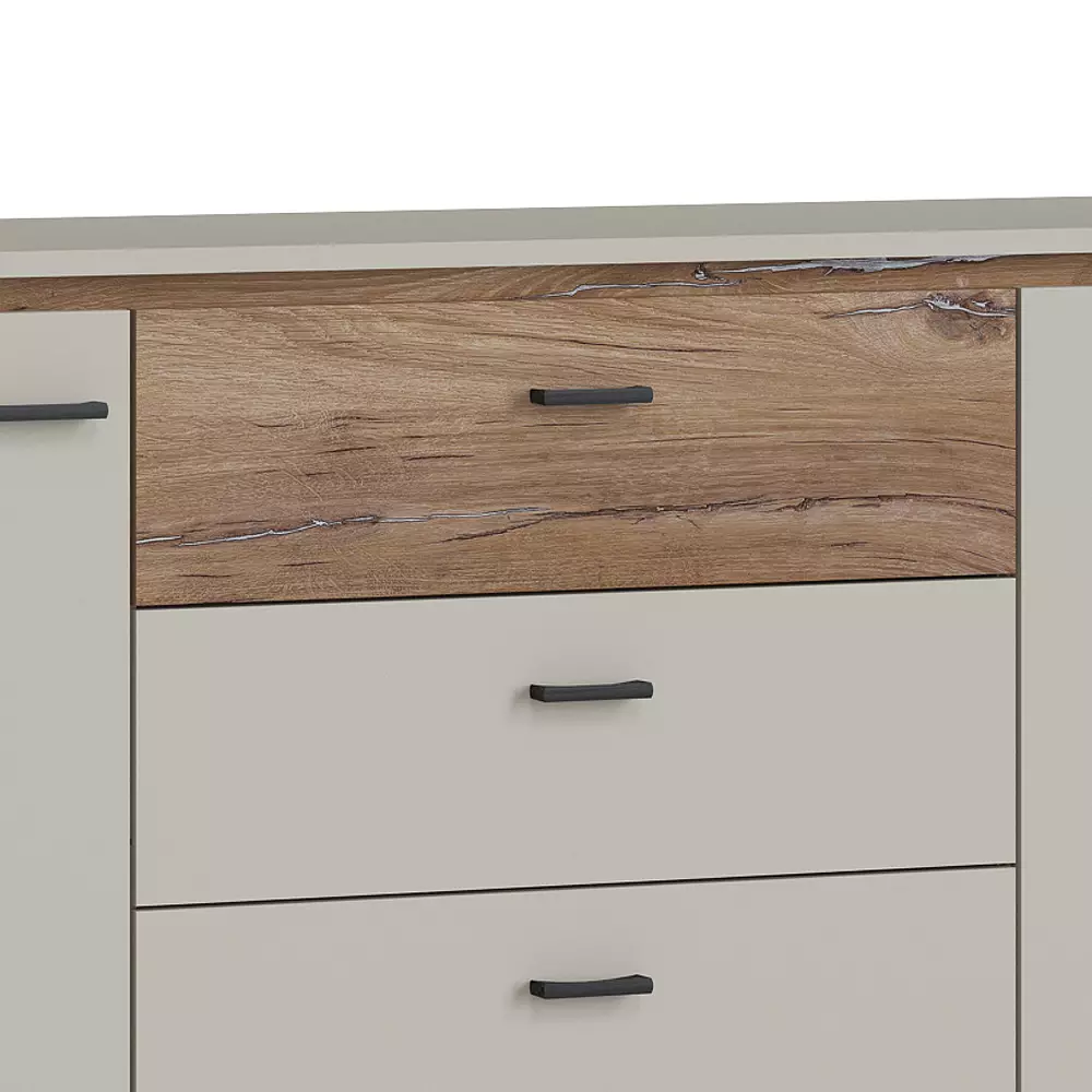 Lomadox Wohnzimmer Set Sideboard mit Wandboard in grau und Flagstaff Eiche Nb. RAMVIK-129 Hotsell