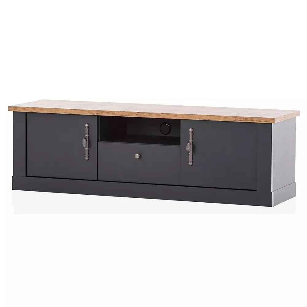 Lomadox 2-tlg Wohnwandset in anthrazit mit Wotan Eiche Nb. im Landhaus Design, B/H/T ca. 158/170/45 cm Fabrikverkauf