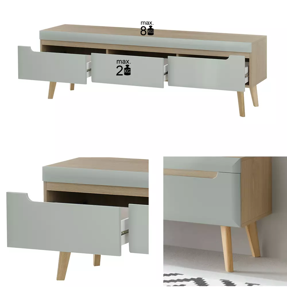 Lomadox Anbauwand in Grün Matt mit Eiche STOCKTON-61, 3-teilig Fabrik Onlineshop