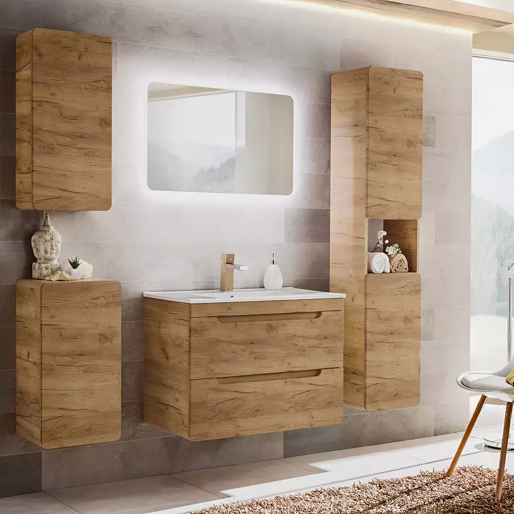 Lomadox Badezimmer Komplettset LUTON-56-CRAFT in Wotan Eiche Nb. B/H/T ca. 180/200/46 cm Große Rabatte