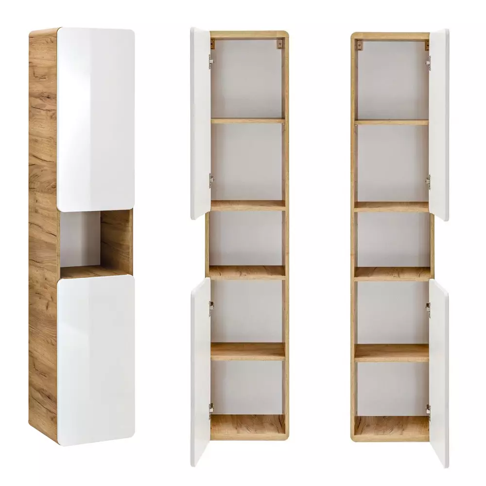 Lomadox Badezimmer Möbel Set Hochglanz weiß inkl. 61 cm Keramikwaschtisch LUTON-56, B/H/ T ca. 161/200/46 cm Neuheiten