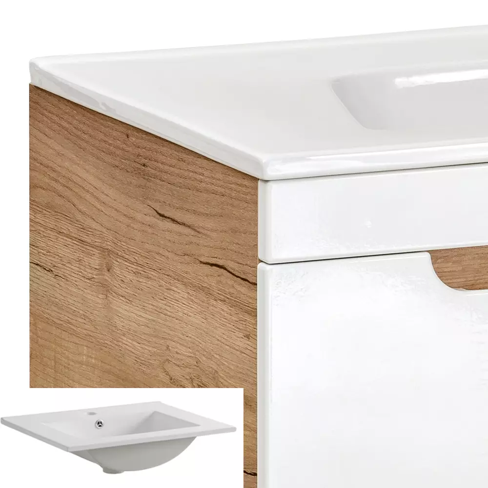 Lomadox Badezimmer Möbel Set Hochglanz weiß inkl. 61 cm Keramikwaschtisch LUTON-56, B/H/ T ca. 161/200/46 cm Neuheiten