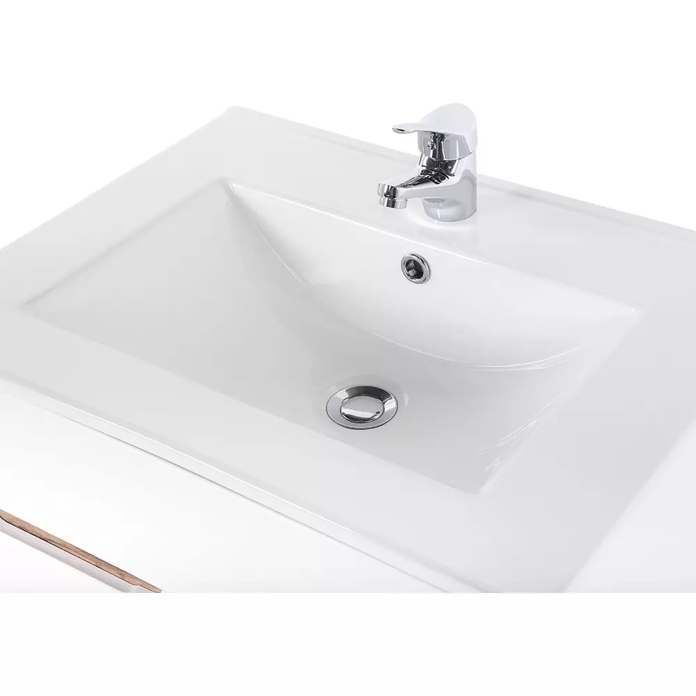 Lomadox Badezimmer Set Hochglanz weiß mit Wotan Eiche Nb. LUTON-56 mit 81 cm Waschtisch & LED-Spiegelschrank, B/H/T ca. 130/200/46 cm Tägliche Deals