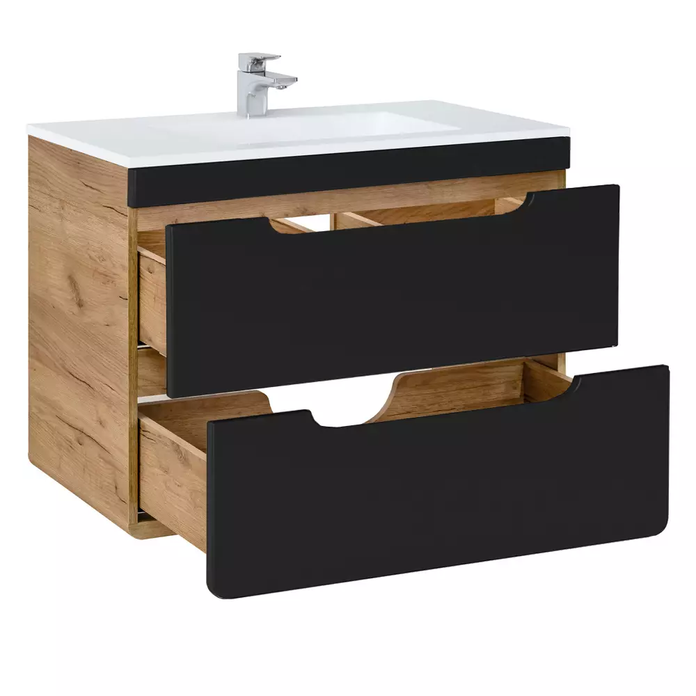 Lomadox Badezimmer Set in seidenmatt anthrazit mit Wotan Eiche Nb. NEW-LUTON mit 81 cm Keramik-Waschtisch & LED-Spiegel, B/H/T ca. 130/200/46 cm Riesige Ersparnisse