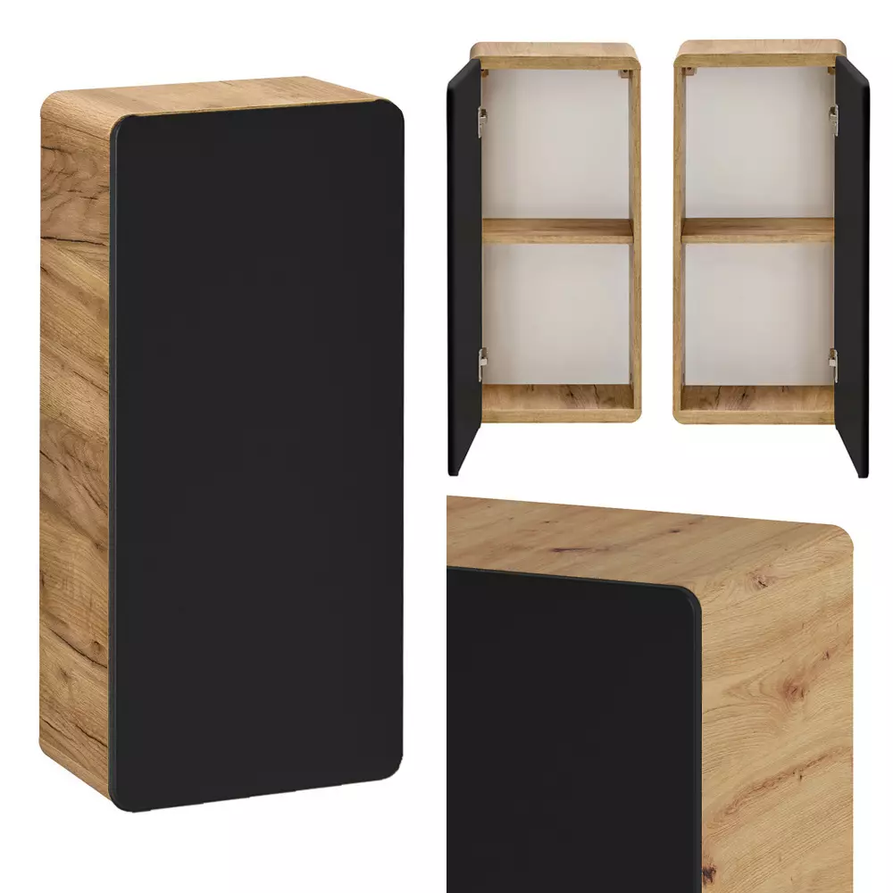 Lomadox Badezimmer Set in seidenmatt anthrazit mit Wotan Eiche Nb. NEW-LUTON mit 81 cm Keramik-Waschtisch & LED-Spiegelschrank, B/H/T ca. 130/200/46 cm VIP-Rabatte