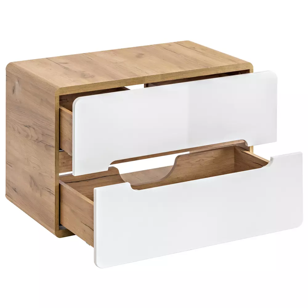 Lomadox Badezimmer Set LUTON-56 Hochglanz weiß, Wotan Eiche Nb. mit Keramik-Waschtisch B/H/T ca. 180/195/46 cm Super Sparpreis