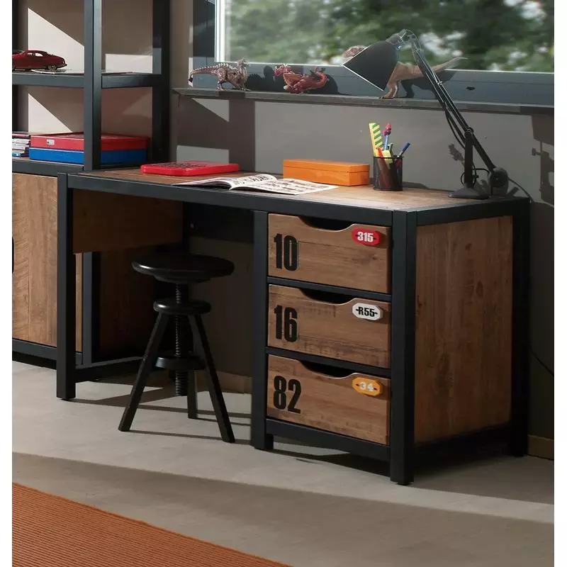 Lomadox Jugendzimmer Set massiv CUSCO-1 Regal und Schreibtisch, cognacfarbig, schwarz, B x H x T ca 225 x 200 x 60cm Zeitbegrenzte Promotion