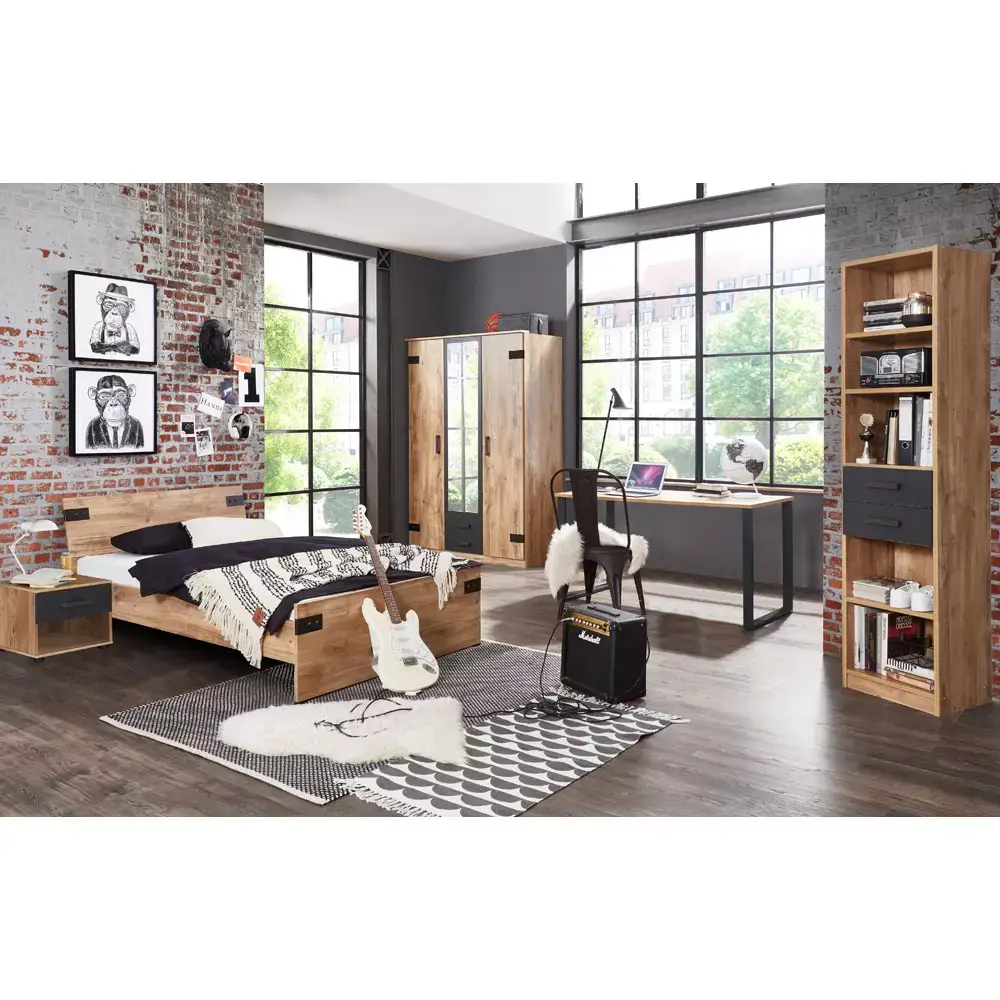 Lomadox Jugendzimmer mit Bett 120cm EVERTON-43 Nachtkonsole Schreibtisch Regal und Kleiderschrank 135cm Fabrikladen
