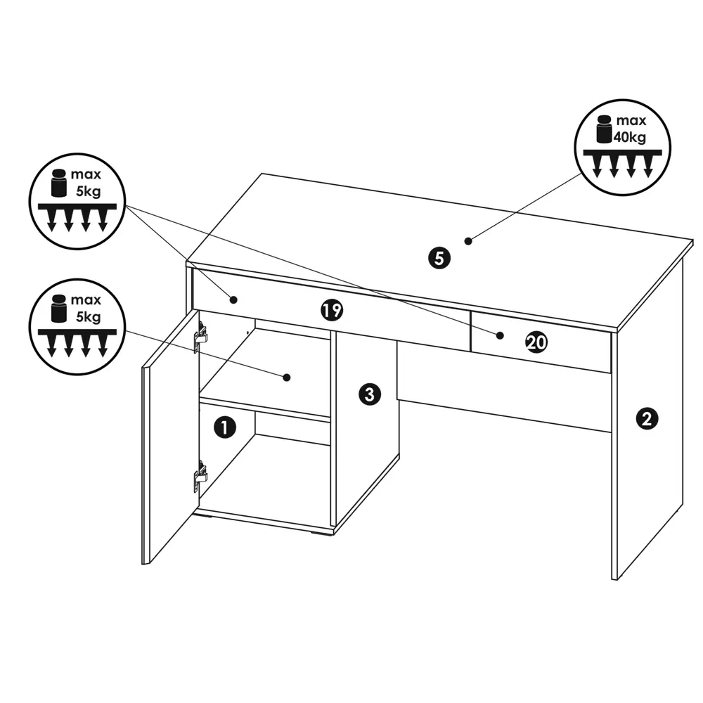 Lomadox Jugendzimmer Schreibtisch LIIVA-129 in grau mit schwarz, weiß, blau, B/H/T: ca. 124,4/76/60,1 cm Begrenzt auf 3 Tage