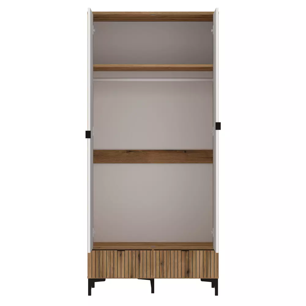 Lomadox Kleiderschrank Eiche mit weiß und Lamellenoptik RISBY-129 zollfrei