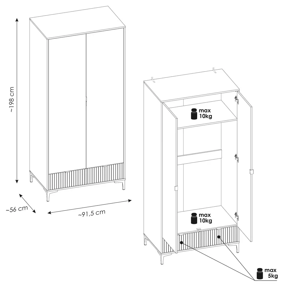 Lomadox Kleiderschrank Eiche mit weiß und Lamellenoptik RISBY-129 zollfrei