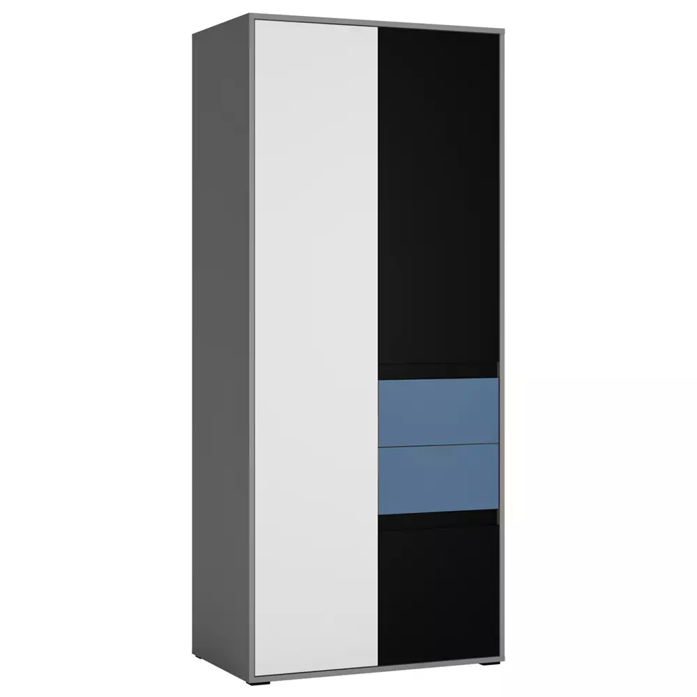 Lomadox Kleiderschrank Jugendzimmer LIIVA-129 in grau mit schwarz, weiß, blau, B/H/T: ca. 83,7/197/54 cm 50% Rabatt für begrenzte Zeit
