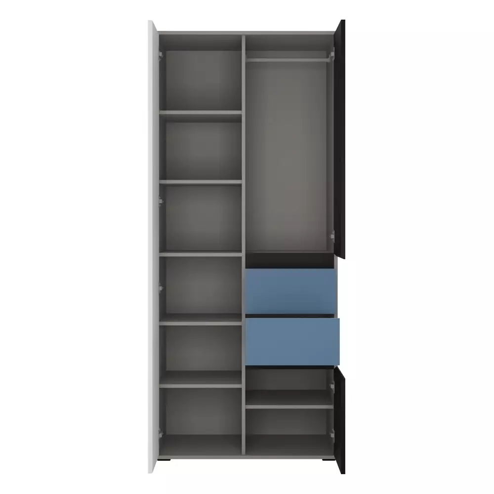 Lomadox Kleiderschrank Jugendzimmer LIIVA-129 in grau mit schwarz, weiß, blau, B/H/T: ca. 83,7/197/54 cm 50% Rabatt für begrenzte Zeit