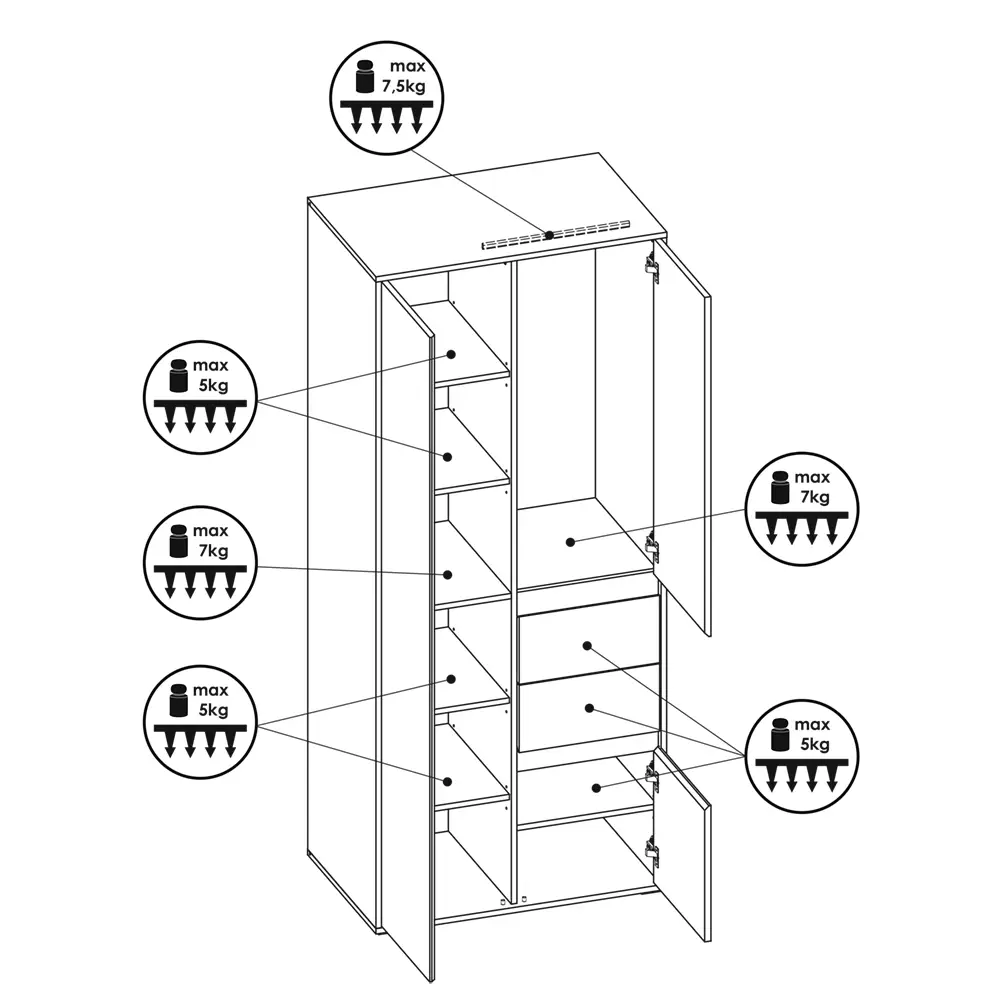 Lomadox Kleiderschrank Jugendzimmer LIIVA-129 in grau mit schwarz, weiß, blau, B/H/T: ca. 83,7/197/54 cm 50% Rabatt für begrenzte Zeit