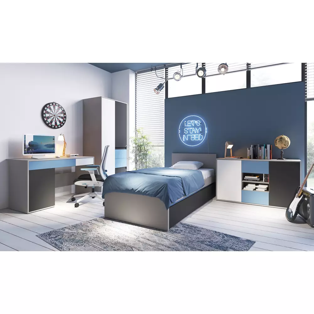 Lomadox Kleiderschrank Jugendzimmer LIIVA-129 in grau mit schwarz, weiß, blau, B/H/T: ca. 83,7/197/54 cm 50% Rabatt für begrenzte Zeit