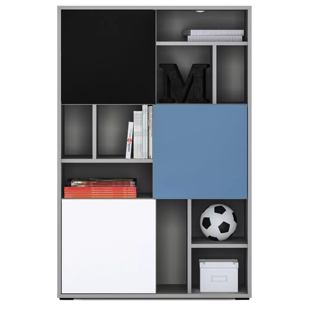 Lomadox Regal Jugendzimmer LIIVA-129 in grau mit schwarz, weiß, blau, B/H/T: ca. 83,7/126,6/40 cm 2025