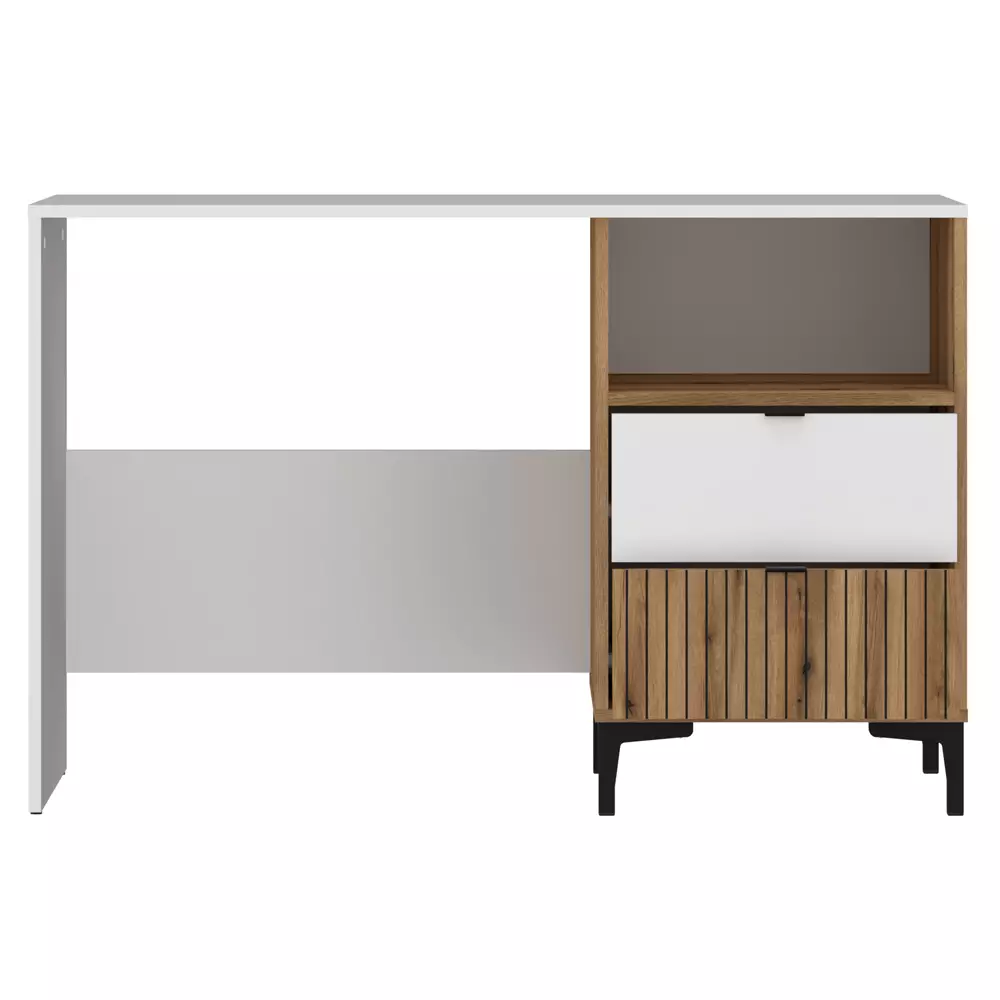 Lomadox Schreibtisch weiß mit Eiche in Rillenoptik 120 cm breit RISBY-129 Online