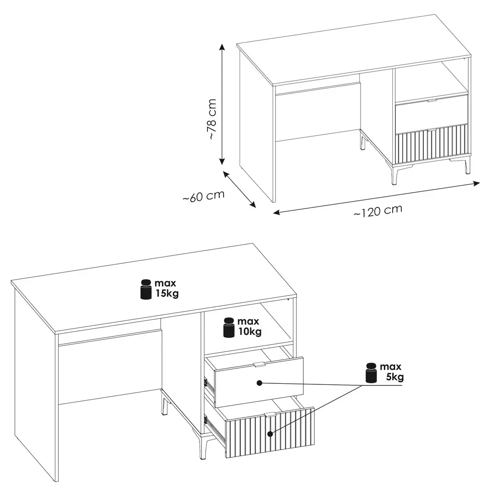 Lomadox Schreibtisch weiß mit Eiche in Rillenoptik 120 cm breit RISBY-129 Online