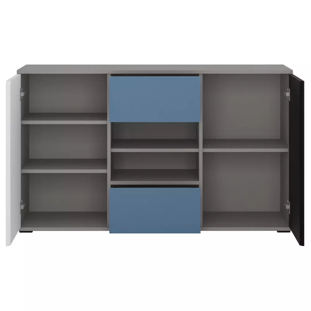 Lomadox Sideboard Kommode Jugendzimmer LIIVA-129 in grau mit schwarz, weiß, blau, B/H/T: ca. 125,7/74,2/40 cm Outlet