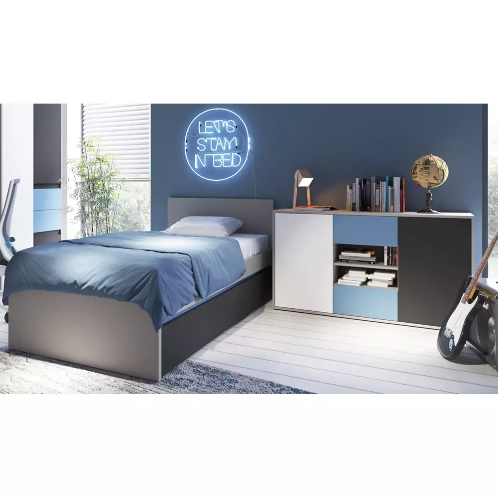Lomadox Sideboard Kommode Jugendzimmer LIIVA-129 in grau mit schwarz, weiß, blau, B/H/T: ca. 125,7/74,2/40 cm Outlet