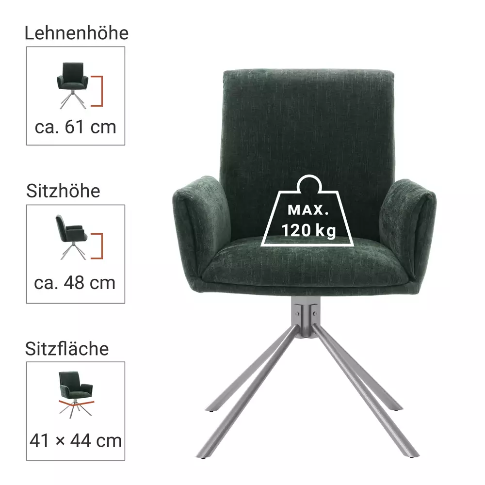 Lomadox Armlehnenstühle Esszimmer 2er Set in olive SVELVIK-05, B/H/T ca. 61/86/63 cm Limitierter Zeitrabatt