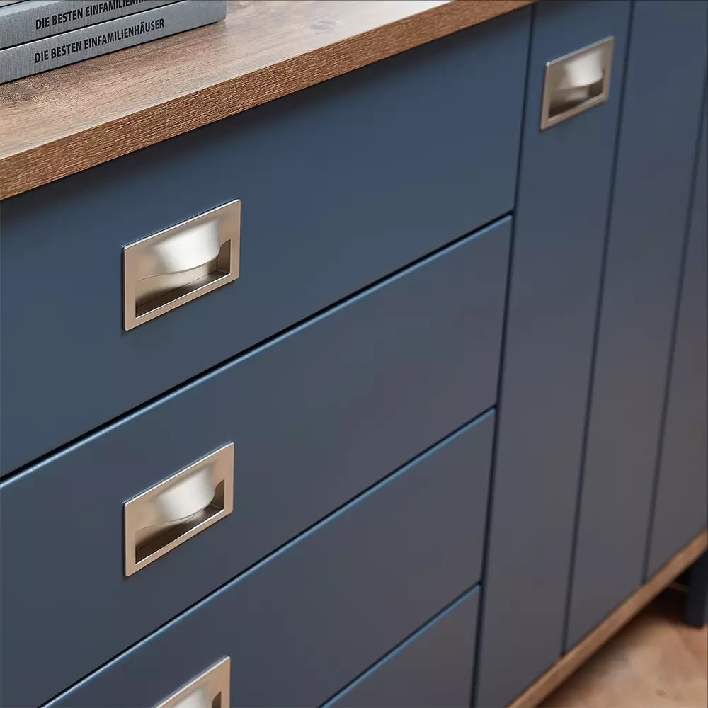 Lomadox Buffetschrank Landhaus in blau DEVON-36 mit Details in Eiche Nb., inkl. LED Beleuchtung, B/H/T: ca. 163/201/45 cm Weihnachtsangebot