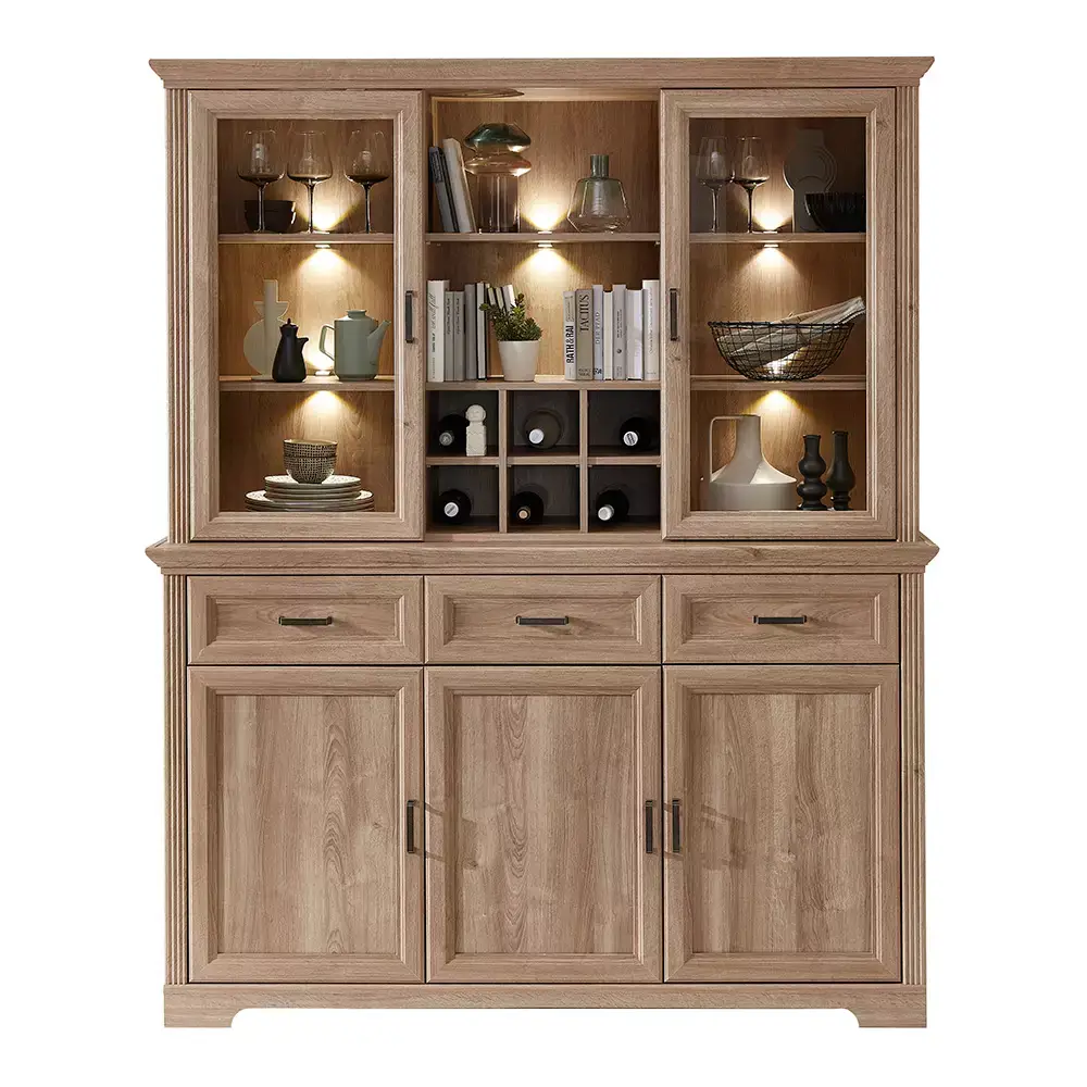Lomadox Buffetschrank mit Beleuchtung, Eiche, optional mit Wiener Geflecht, VADUZ-36 Osterangebot