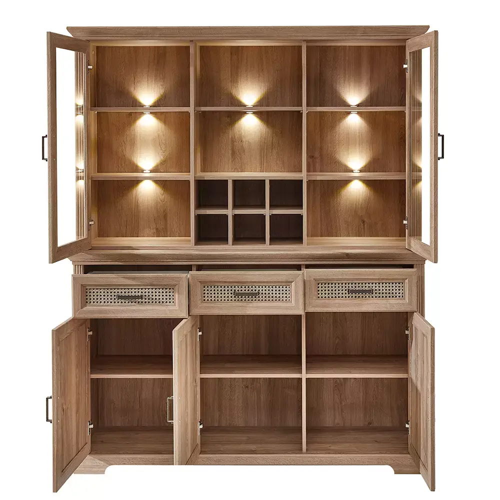 Lomadox Buffetschrank mit Beleuchtung, Eiche, optional mit Wiener Geflecht, VADUZ-36 Osterangebot