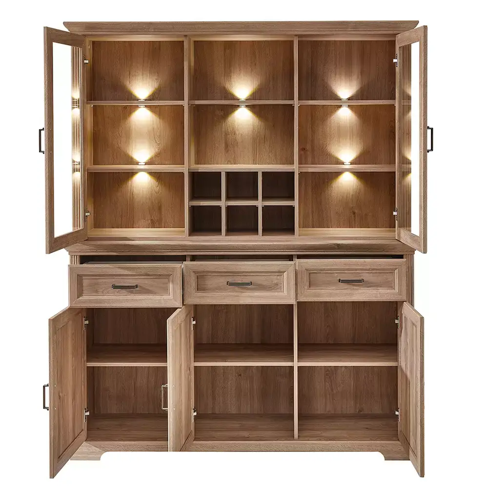 Lomadox Buffetschrank mit Beleuchtung, Eiche, optional mit Wiener Geflecht, VADUZ-36 Osterangebot