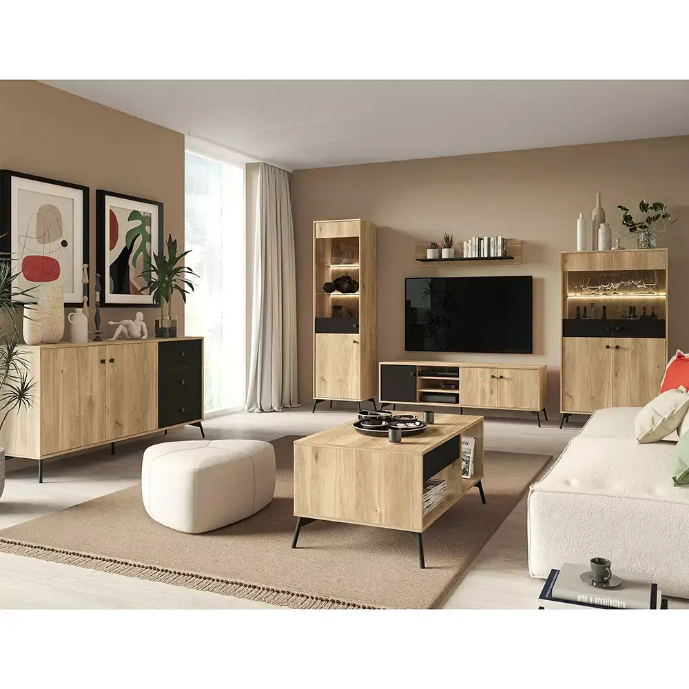 Lomadox Couchtisch 100 cm mit Schublade ARONA-131 in Castello Eiche Nb. mit schwarz, B/H/T: ca. 100/47,5/60 cm Vatertagsangebot