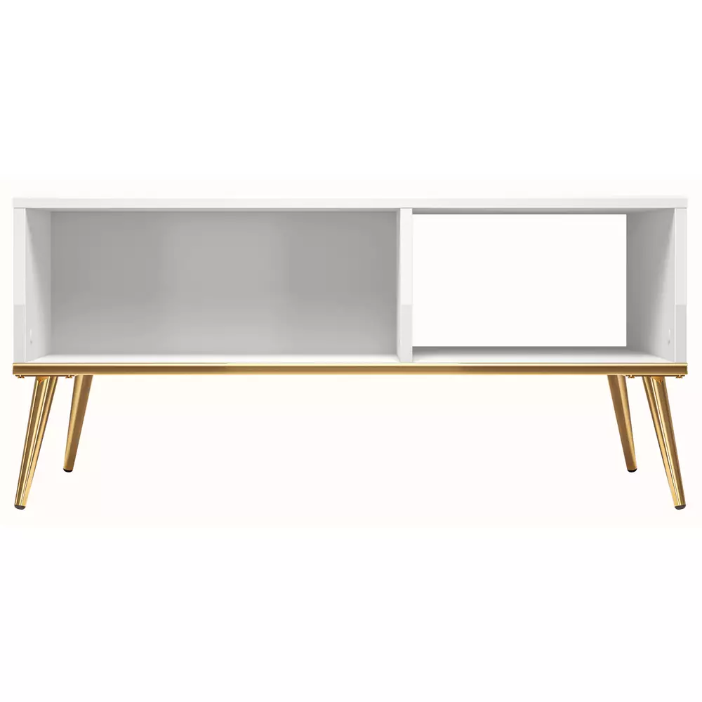 Lomadox Couchtisch in weiß Hochglanz mit goldfarbenen Füßen GUBIN-131, B/H/T: ca. 90/42/60 cm Valentinstagsangebot