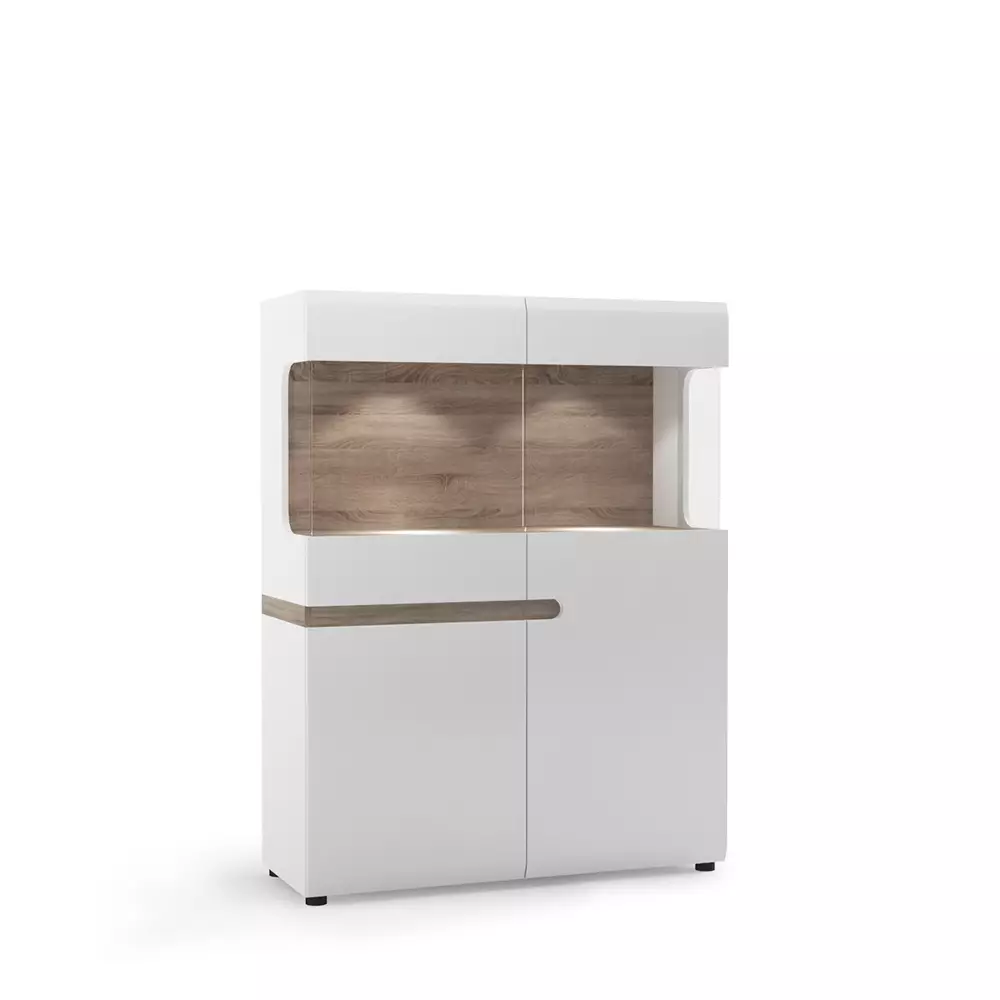 Lomadox Ess-/Wohnzimmer Highboard weiß Hochglanz mit Trüffel Eiche Nb. LEGNICA-129, B/H/T ca. 109,5/143,5/42 cm