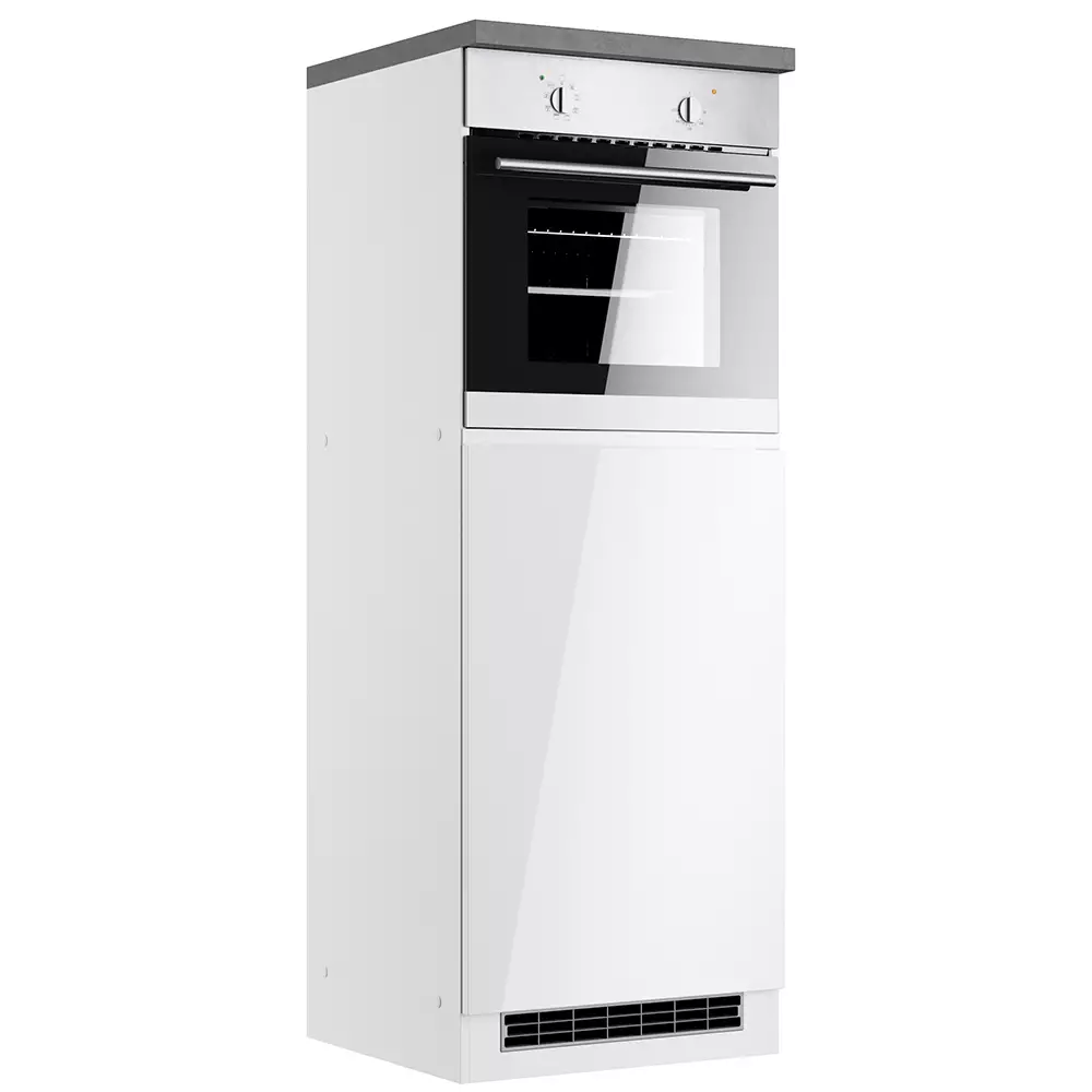 Lomadox Backofen-Umbauschrank 60 cm in Hochglanz weiß, Arbeitsplatte Betonoptik MARSEILLE-03 Kauf eins, bekomm eins gratis