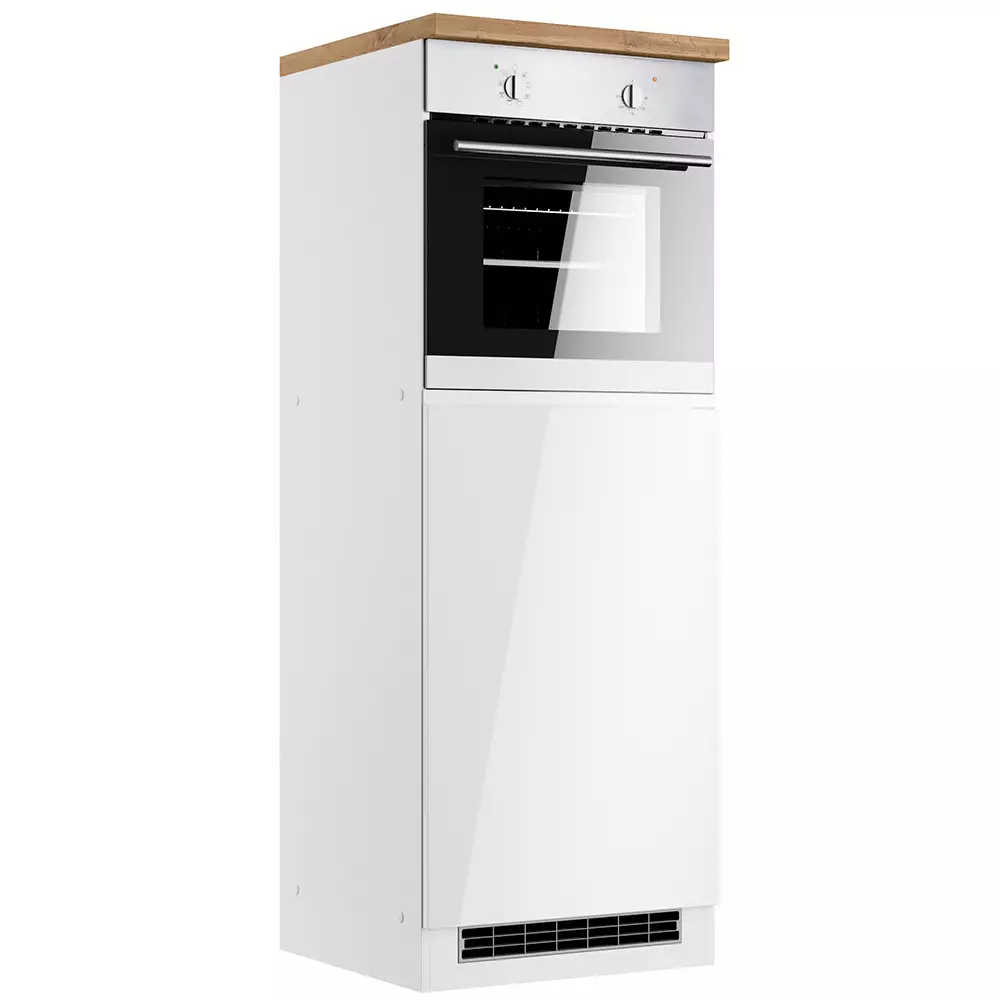 Lomadox Backofen-Umbauschrank 60 cm in Hochglanz weiß, Arbeitsplatte Eiche MARSEILLE-03 Tägliche Deals