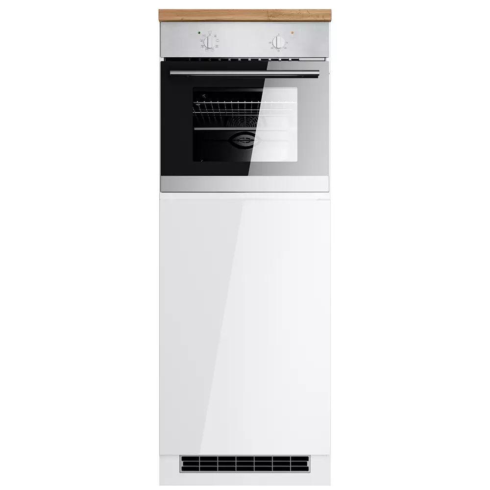 Lomadox Backofen-Umbauschrank 60 cm in Hochglanz weiß, Arbeitsplatte Eiche MARSEILLE-03 Tägliche Deals
