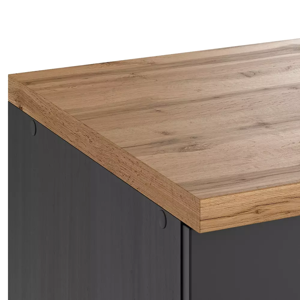 Lomadox Eckunterschrank 120 cm in grau, Arbeitsplatte Eiche, MONTERREY-03 Riesige Ersparnisse
