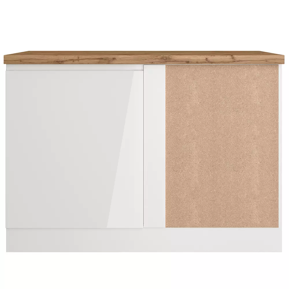 Lomadox Eckunterschrank 120 cm in Hochglanz weiß, Arbeitsplatte Eiche MARSEILLE-03 Tiefpreis