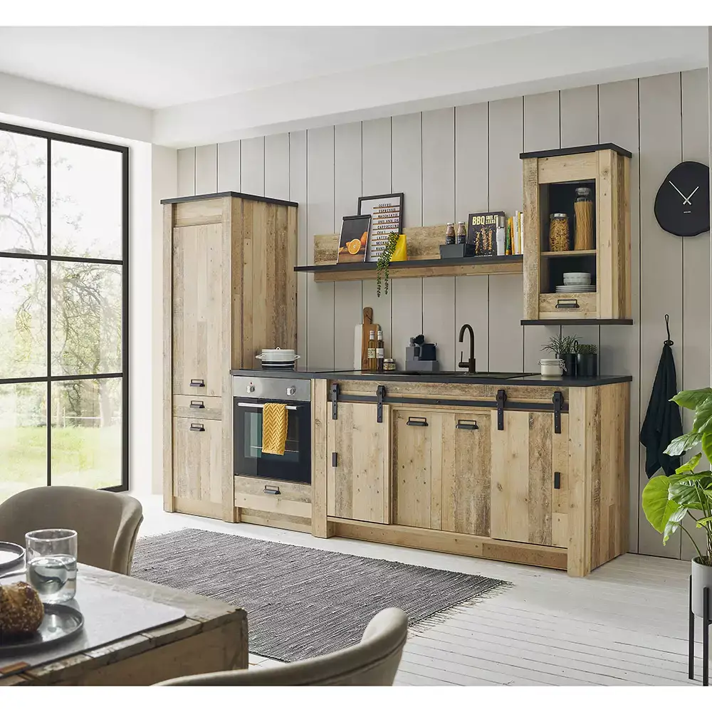 Lomadox Einbauherdschrank SHELTON-61 in Old Style hell mit anthrazit Wochenangebot
